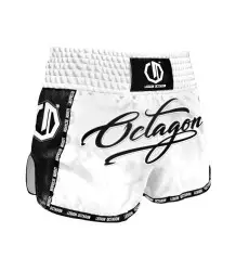 Octagon Shorts Kickboxing/Muay Thai Legion Script PREMIUM White
