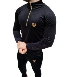 FURIA Velours-Trainingsanzug für Herren Small Logo Schwarz/Gold