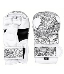 MMA-Sparringshandschuhe aus Kunstleder und Schaumstoff, mit doppeltem Klettverschluss, WarHouse Dragon Weiß/Schwarz